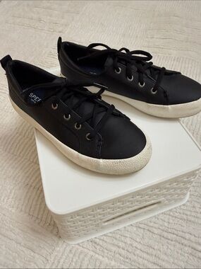 Sperry Black Lace-Up Low-Top Sneakers with White Soles